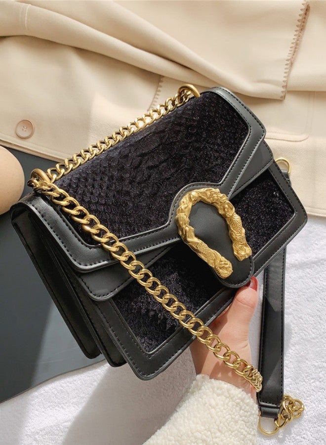 Women's Trendy Texture Shoulder Bag, Ladies Fashionable Crocodile Crossbody Bag Sling Bag Side Bag, PU Leather Chain Carry Bag Handbag Gift Bag（Black)