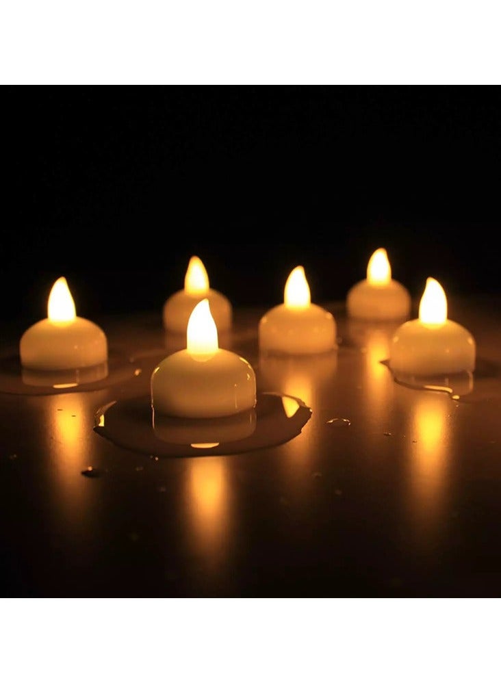 Waterproof Flameless Floating Tealights, Gold Floating Candles with Water Activated Sensor and Battery Operated, Waterproof Tea Lights for Wedding, Birthday Party, Hot Tub (12 Pcs)