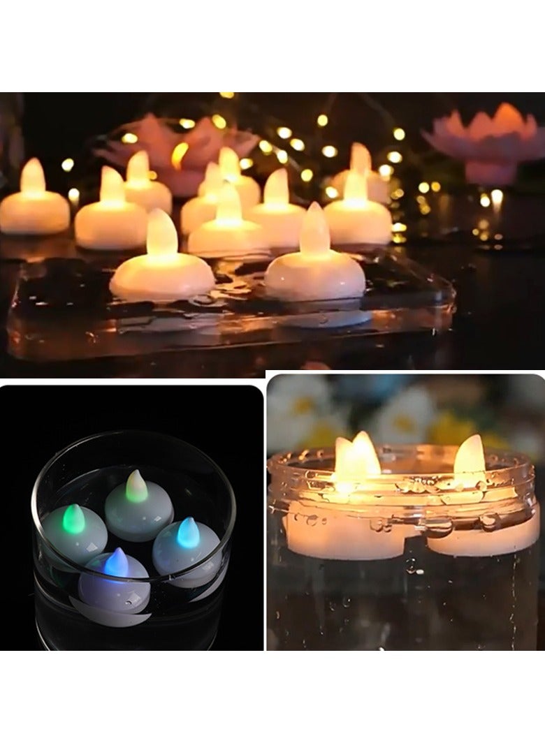 Waterproof Flameless Floating Tealights, Gold Floating Candles with Water Activated Sensor and Battery Operated, Waterproof Tea Lights for Wedding, Birthday Party, Hot Tub (12 Pcs)