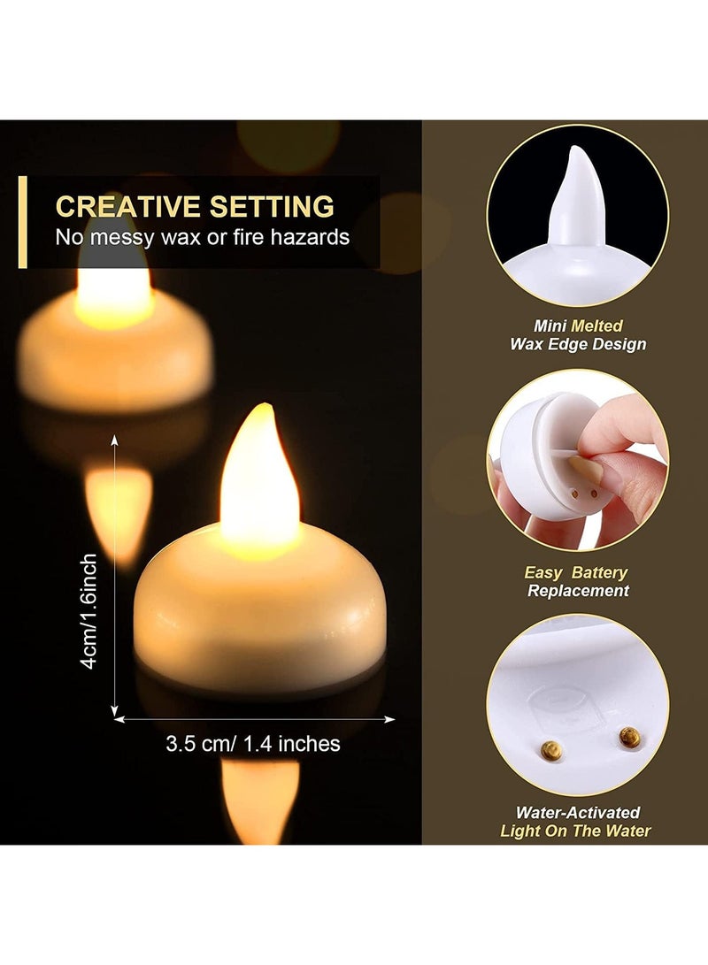 Waterproof Flameless Floating Tealights, Gold Floating Candles with Water Activated Sensor and Battery Operated, Waterproof Tea Lights for Wedding, Birthday Party, Hot Tub (12 Pcs)