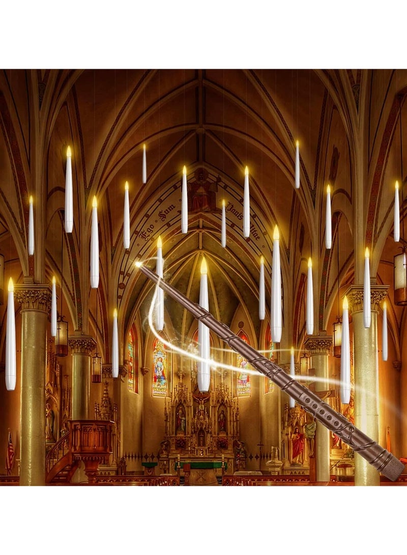 Flameless Taper 𝐅𝐥𝐨𝐚𝐭𝐢𝐧𝐠 𝐂𝐚𝐧𝐝𝐥𝐞𝐬，10/12/20 PCs Magic Hanging Candles with Magic Wand Remote，3D Wick LED Taper Candles Battery Operated for Wedding, Halloween, Birthday Party