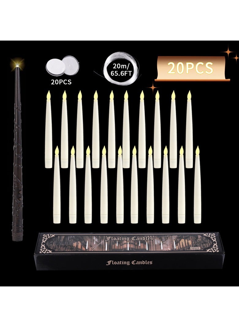 Flameless Taper 𝐅𝐥𝐨𝐚𝐭𝐢𝐧𝐠 𝐂𝐚𝐧𝐝𝐥𝐞𝐬，10/12/20 PCs Magic Hanging Candles with Magic Wand Remote，3D Wick LED Taper Candles Battery Operated for Wedding, Halloween, Birthday Party