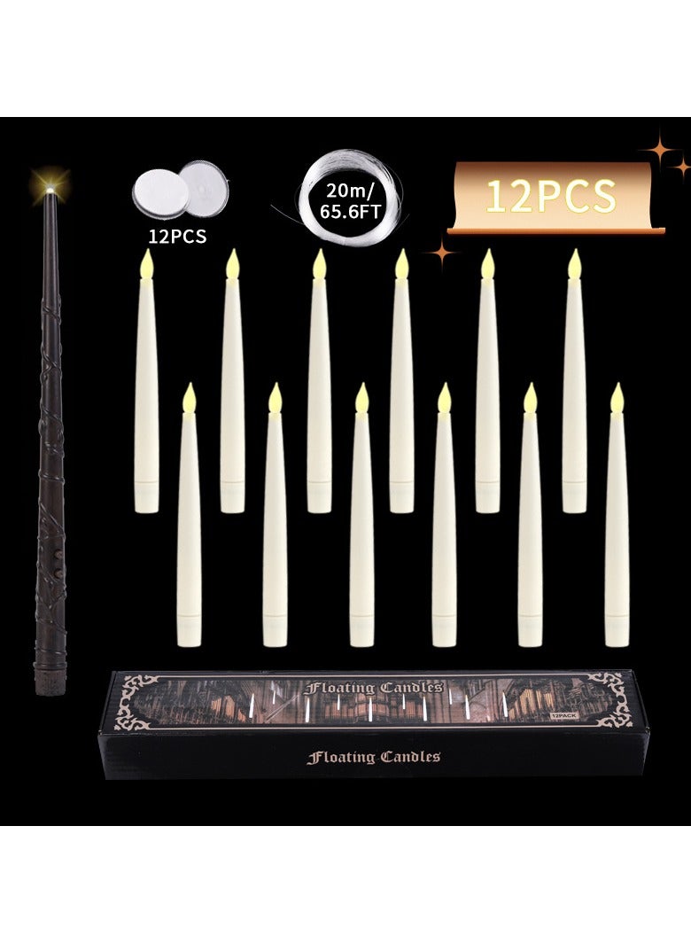 Flameless Taper 𝐅𝐥𝐨𝐚𝐭𝐢𝐧𝐠 𝐂𝐚𝐧𝐝𝐥𝐞𝐬，10/12/20 PCs Magic Hanging Candles with Magic Wand Remote，3D Wick LED Taper Candles Battery Operated for Wedding, Halloween, Birthday Party