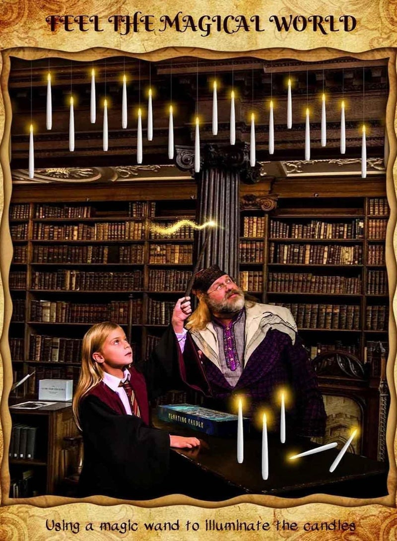 Flameless Taper 𝐅𝐥𝐨𝐚𝐭𝐢𝐧𝐠 𝐂𝐚𝐧𝐝𝐥𝐞𝐬，10/12/20 PCs Magic Hanging Candles with Magic Wand Remote，3D Wick LED Taper Candles Battery Operated for Wedding, Halloween, Birthday Party