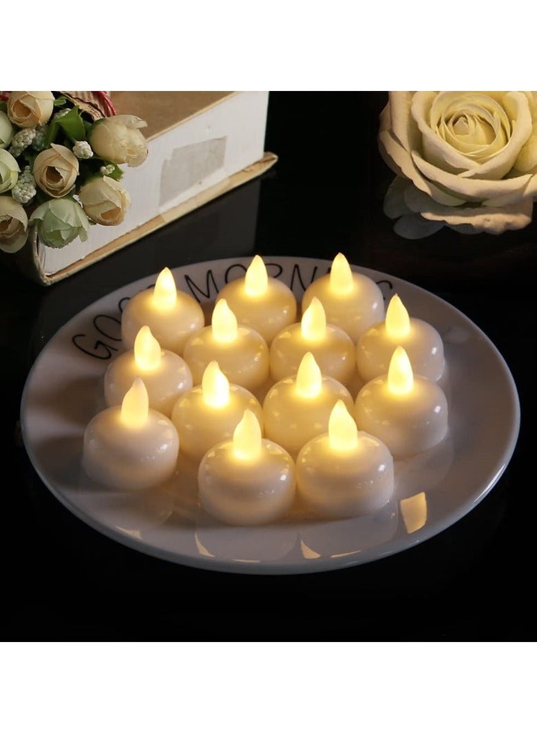 Waterproof Flameless Floating Tealights, Gold Floating Candles with Water Activated Sensor and Battery Operated, Waterproof Tea Lights for Wedding, Birthday Party, Hot Tub (12 Pcs)