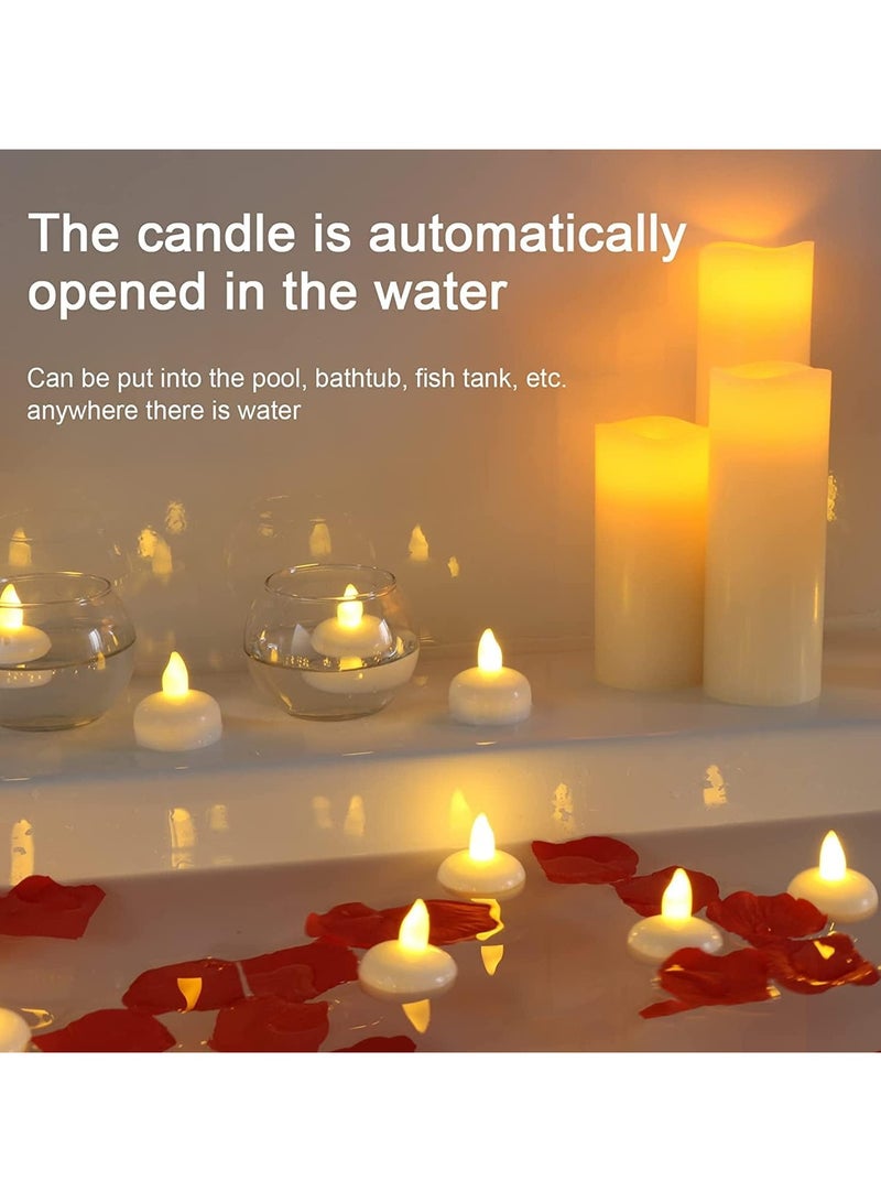 Waterproof Flameless Floating Tealights, Gold Floating Candles with Water Activated Sensor and Battery Operated, Waterproof Tea Lights for Wedding, Birthday Party, Hot Tub (12 Pcs)
