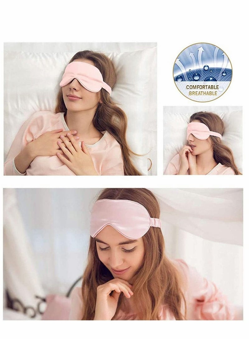 Sleep Mask, Silk Eye Mask for Sleeping Women/Men/Girls, Both Sides 100% Pure Mulberry Silk Blackout Anti-Allergy Blindfold with Elastic Strap for Full Night's Sleep, Travel and Nap (Pink)