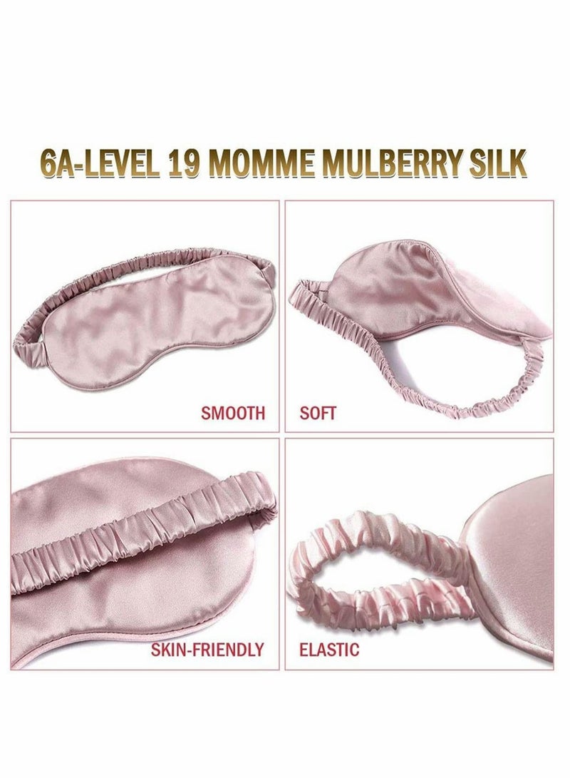 Sleep Mask, Silk Eye Mask for Sleeping Women/Men/Girls, Both Sides 100% Pure Mulberry Silk Blackout Anti-Allergy Blindfold with Elastic Strap for Full Night's Sleep, Travel and Nap (Pink)