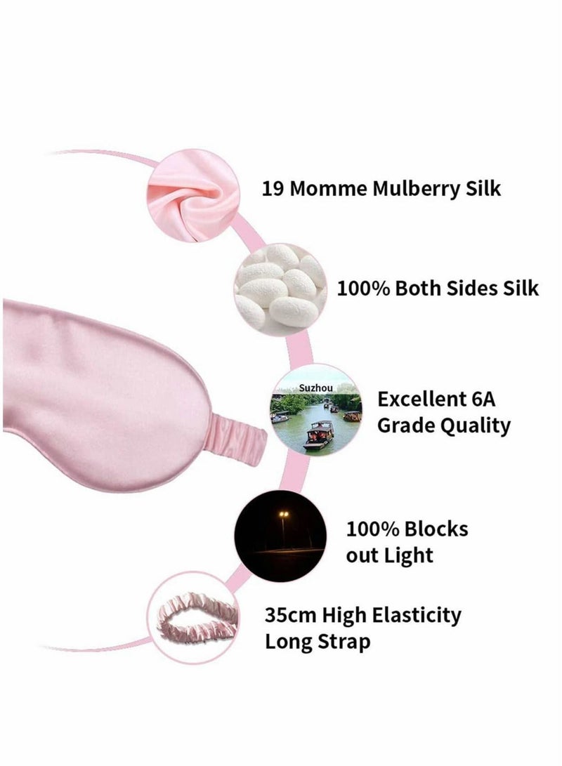 Sleep Mask, Silk Eye Mask for Sleeping Women/Men/Girls, Both Sides 100% Pure Mulberry Silk Blackout Anti-Allergy Blindfold with Elastic Strap for Full Night's Sleep, Travel and Nap (Pink)