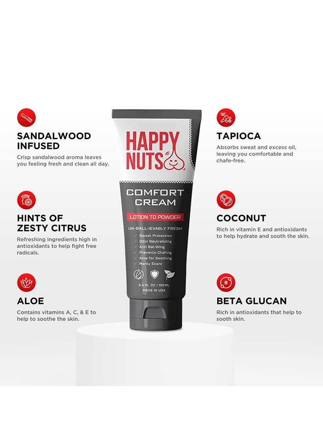 HAPPY NUTS Comfort Cream Deodorant For Men: Anti-Chafing Sweat Defense, Odor Control, Aluminum-Free Mens Deodorant & Hygiene Products for Men's Private Parts 3.4 oz.(1 Pack, Original)