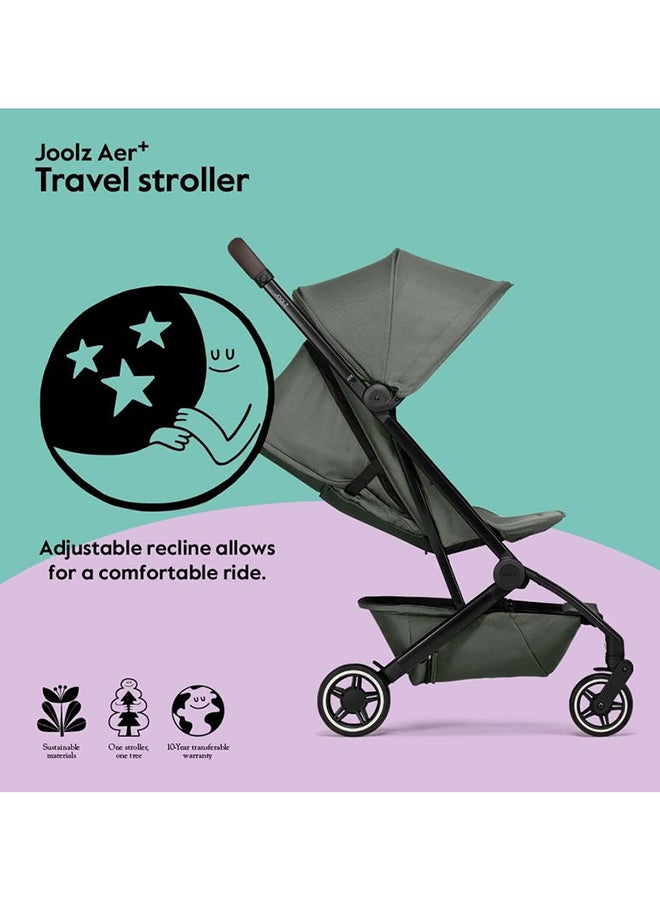 AER+ Lightweight And Compact Travel Stroller, Upto to 50 lb, XXL Sun Hood - Sage Green