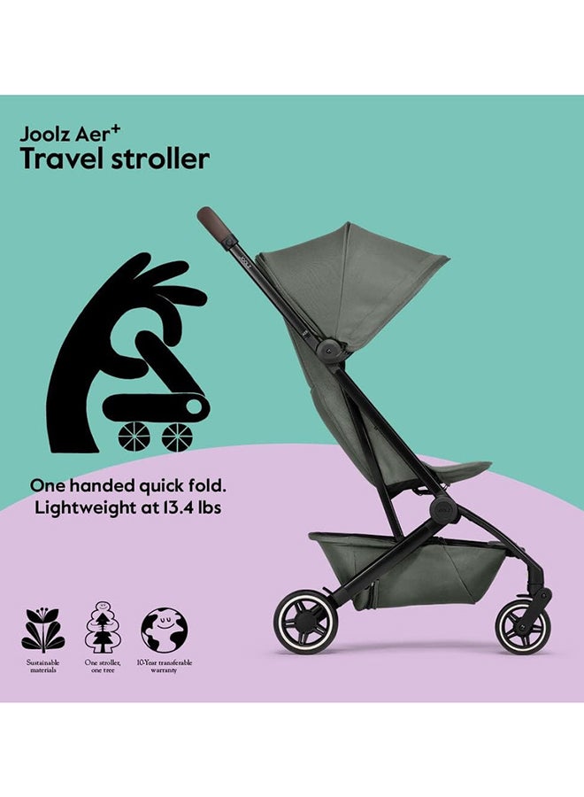 AER+ Lightweight And Compact Travel Stroller, Upto to 50 lb, XXL Sun Hood - Sage Green