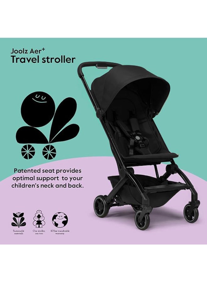 AER+ Lightweight And Compact Travel Stroller, Up to 50 lb), XXL Sun Hood, Space Black