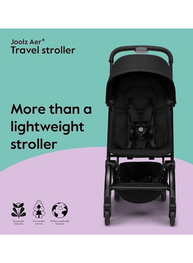 AER+ Lightweight And Compact Travel Stroller, Up to 50 lb), XXL Sun Hood, Space Black