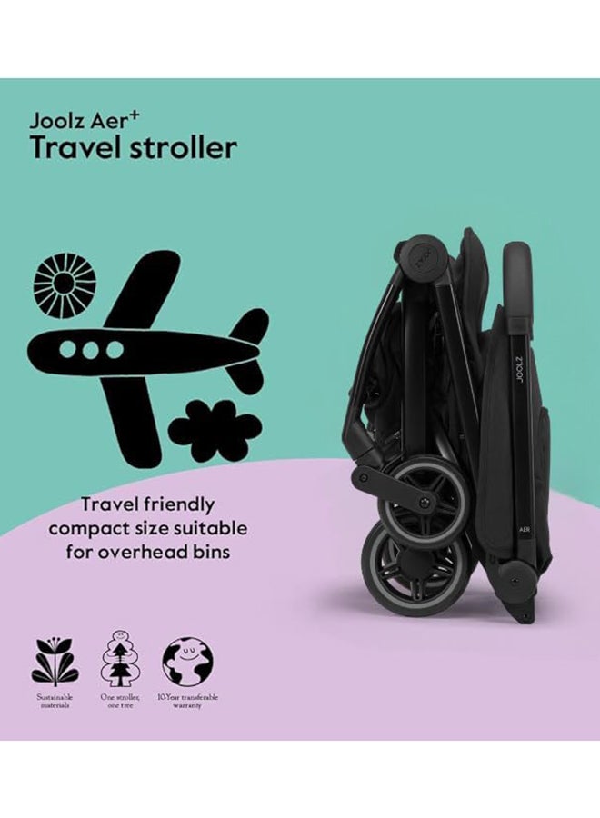 AER+ Lightweight And Compact Travel Stroller, Up to 50 lb), XXL Sun Hood, Space Black