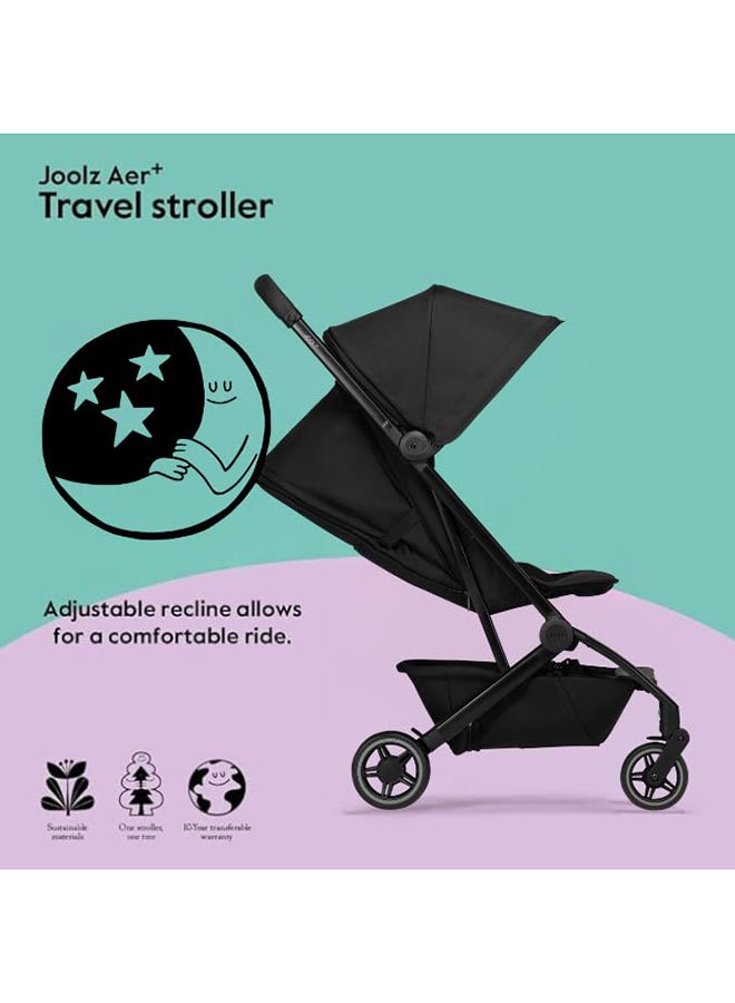 AER+ Lightweight And Compact Travel Stroller, Up to 50 lb), XXL Sun Hood, Space Black