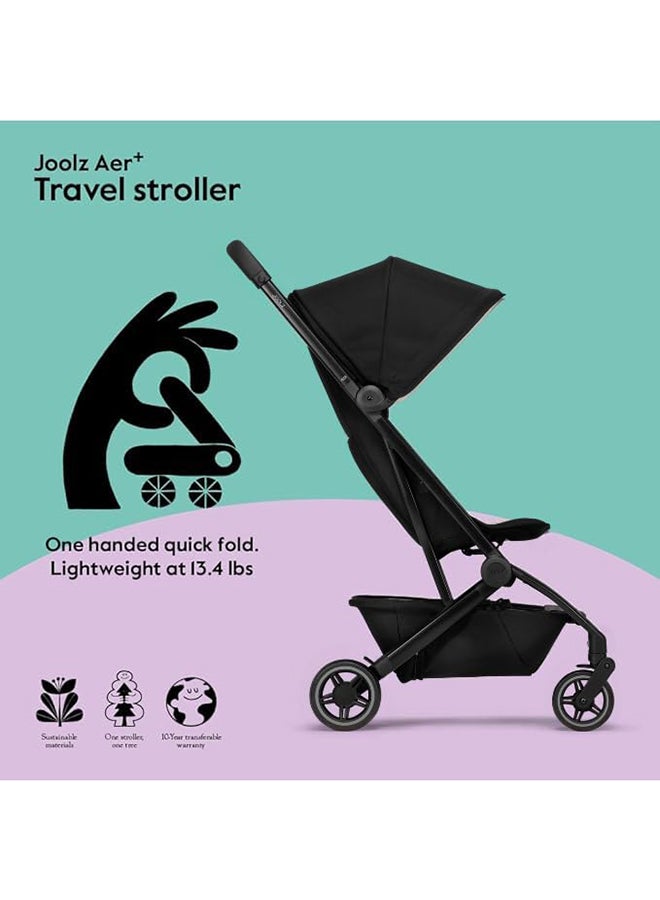 AER+ Lightweight And Compact Travel Stroller, Up to 50 lb), XXL Sun Hood, Space Black