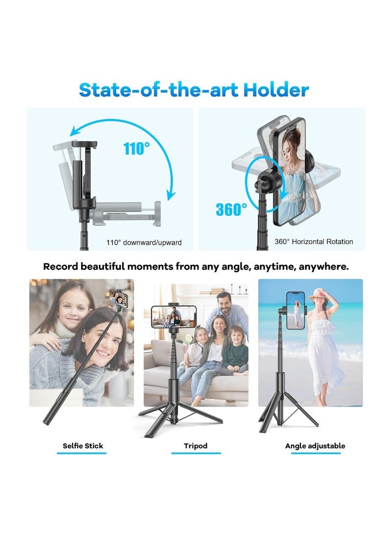 153CM Selfie Stick Tripod 2024 New Upgraded 360° Rotatable Tripod Aluminum Telescopic Pole and Wireless Remote Suitable for Selfies/Live/Travel