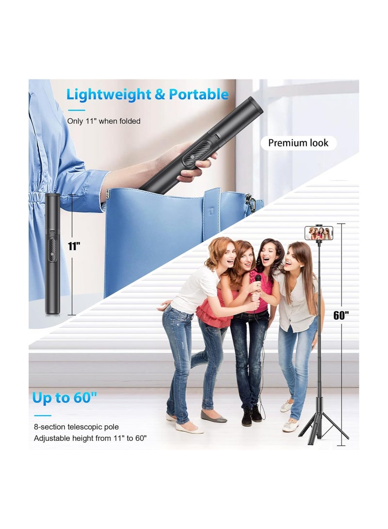 153CM Selfie Stick Tripod 2024 New Upgraded 360° Rotatable Tripod Aluminum Telescopic Pole and Wireless Remote Suitable for Selfies/Live/Travel