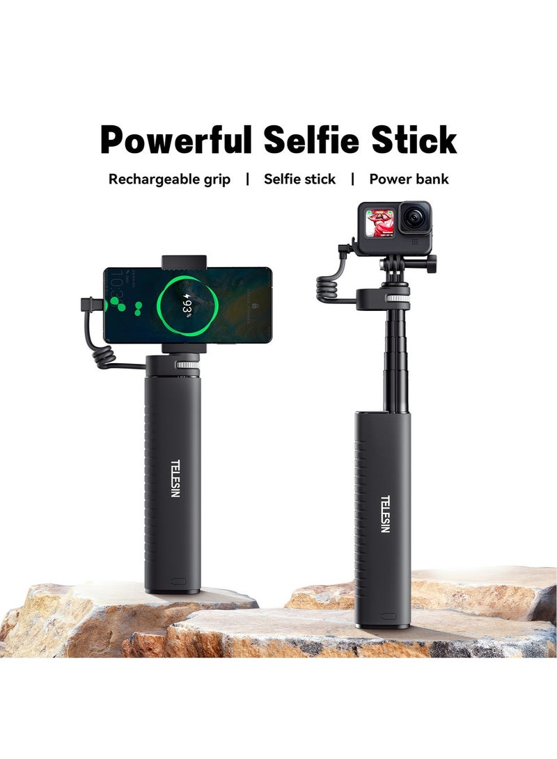 TELESIN 10000mAh Power Bank Selfie Stick Charging Handle Grip for GoPro 12 11 10 9 DJI Action 3 4 Insta360 X3 Camera Smart Phone