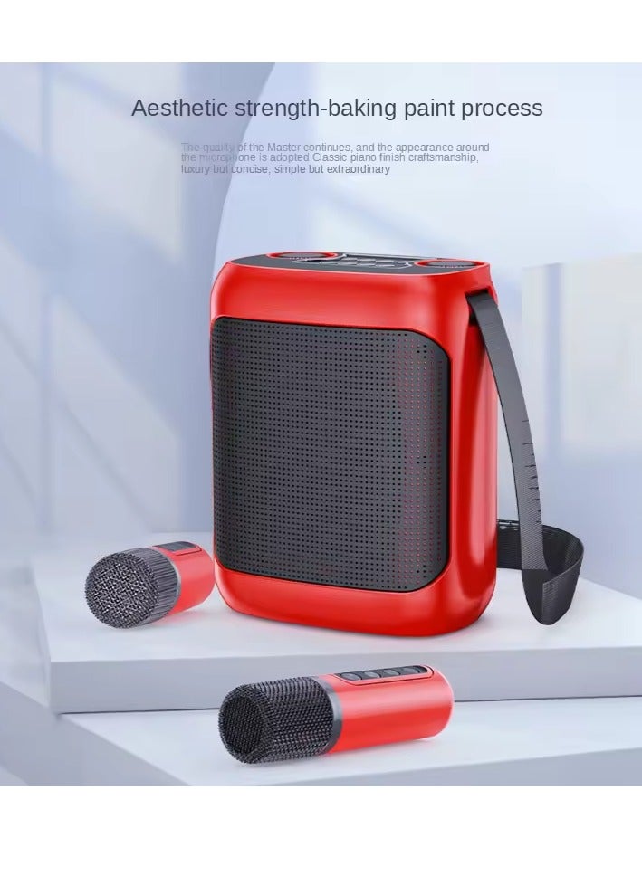 YS-220 Outdoor Karaoke Speaker Big Strap Speaker With Dual UHF Wireless Microphone Red