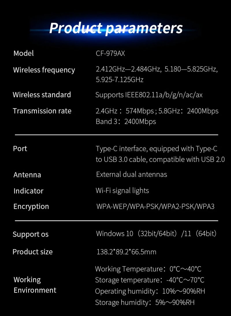 AX5400 WiFi 6E Usb Wifi Adapter 2.4G/5G/6GHz 2 Antenna Adaptador USB3.0 Gaming Wireless Network Card For Win10/11 Driver Free