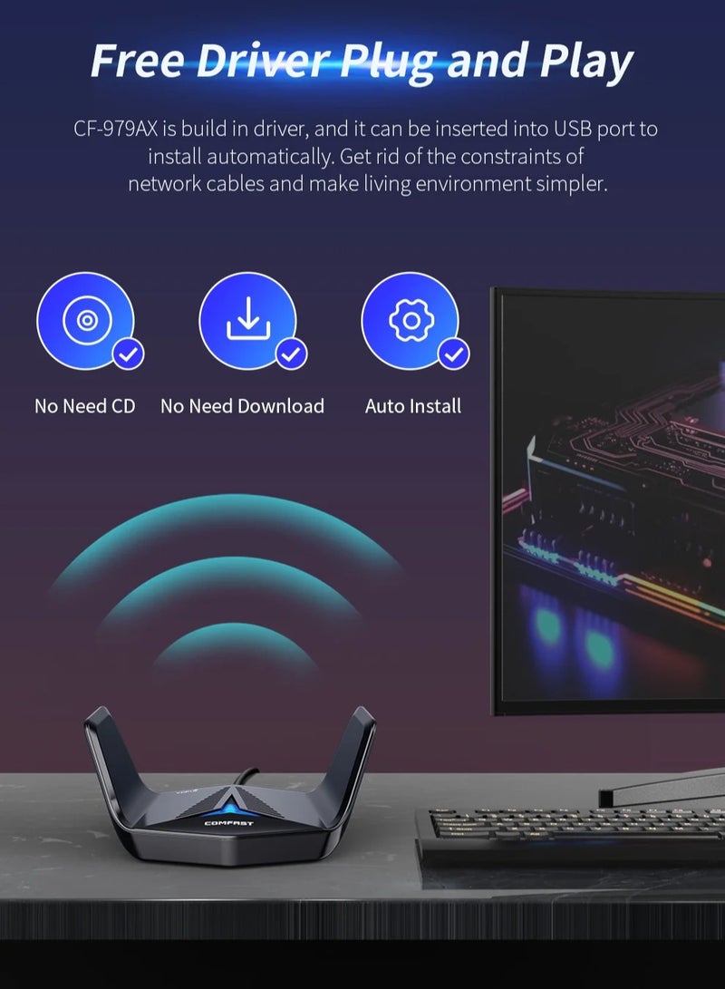 AX5400 WiFi 6E Usb Wifi Adapter 2.4G/5G/6GHz 2 Antenna Adaptador USB3.0 Gaming Wireless Network Card For Win10/11 Driver Free