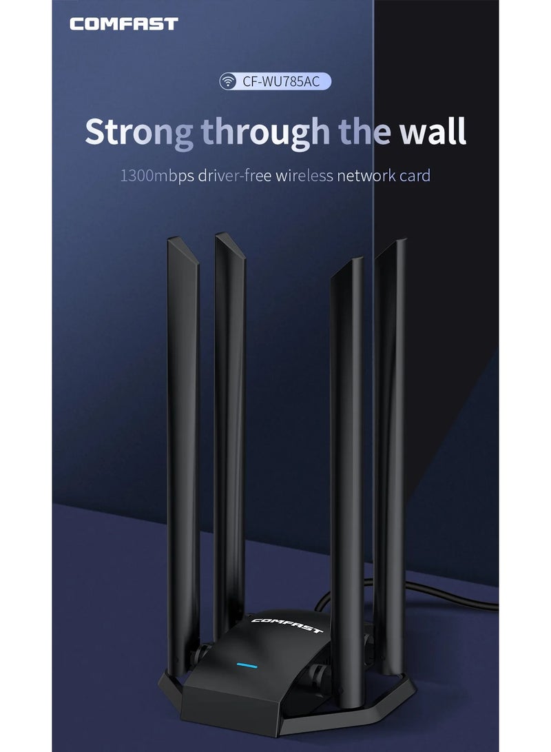 Comfast 1300Mbps Adaptador 2.4G&5GHz Usb Network Card Wireless WiFi Adapter High Gain 4*6dbi Antenna Desktop Linux Wi-fi Receive