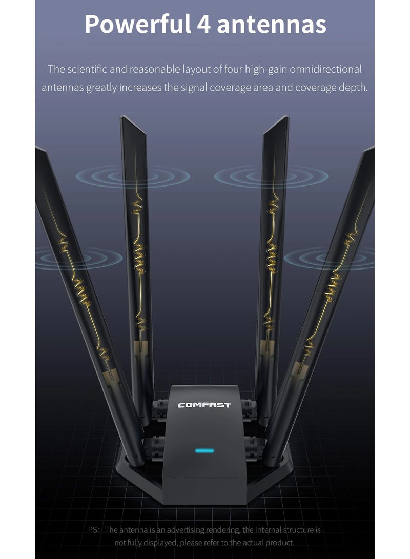 Comfast 1300Mbps Adaptador 2.4G&5GHz Usb Network Card Wireless WiFi Adapter High Gain 4*6dbi Antenna Desktop Linux Wi-fi Receive