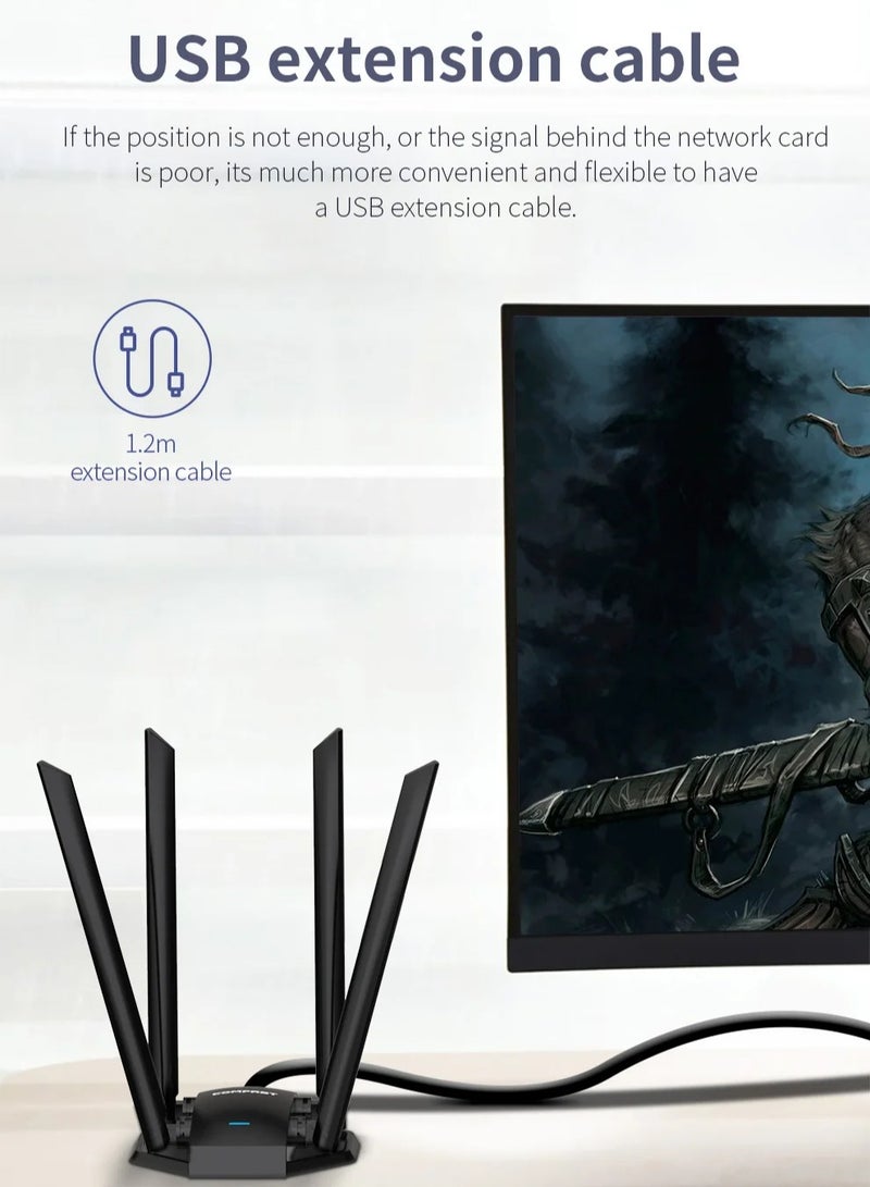Comfast 1300Mbps Adaptador 2.4G&5GHz Usb Network Card Wireless WiFi Adapter High Gain 4*6dbi Antenna Desktop Linux Wi-fi Receive