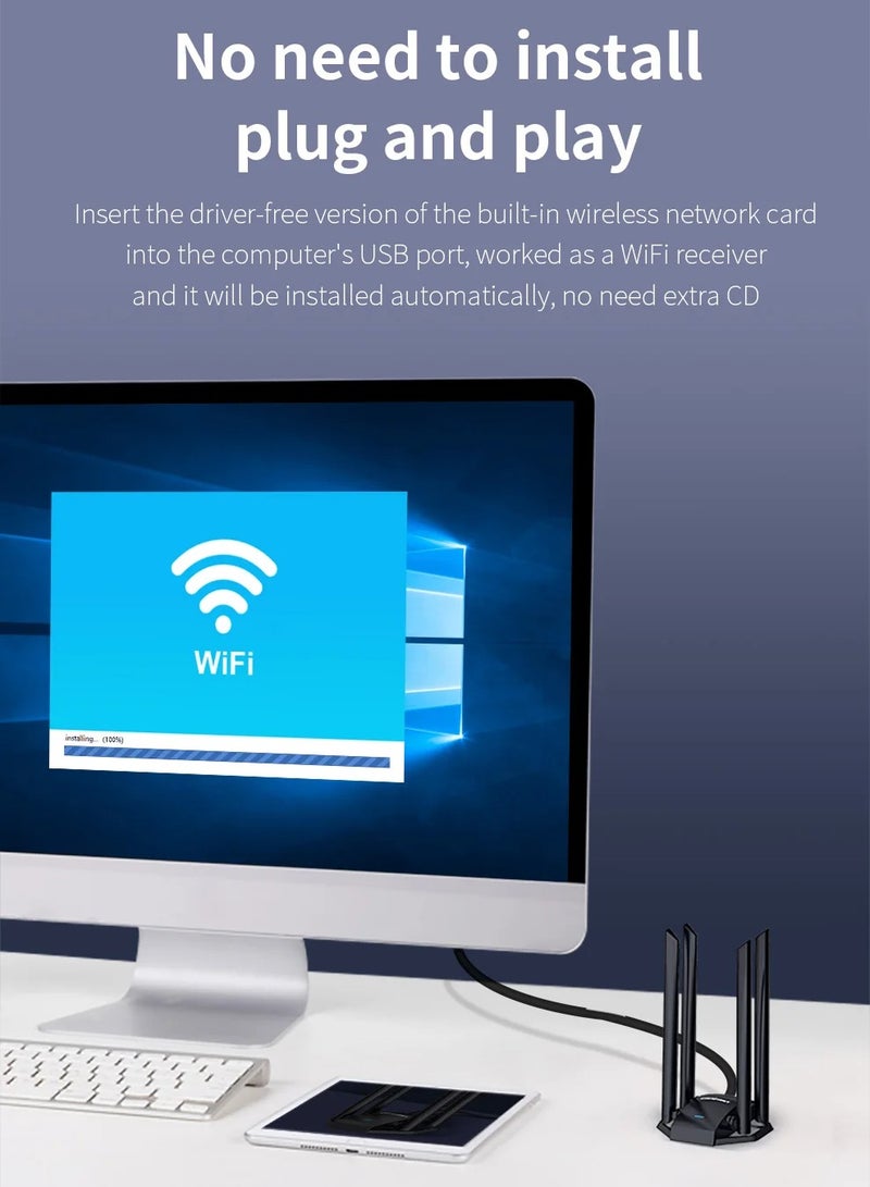 Comfast 1300Mbps Adaptador 2.4G&5GHz Usb Network Card Wireless WiFi Adapter High Gain 4*6dbi Antenna Desktop Linux Wi-fi Receive
