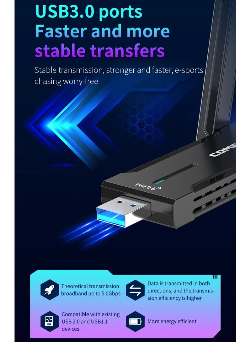 AX5400 Adaptador Wifi 6E Usb 3.0 Adapter 5Ghz/2.4G/6G Antena Wi fi 6 Para 802.11AX PC Ethernet Wireless Network Card Cle Dongle