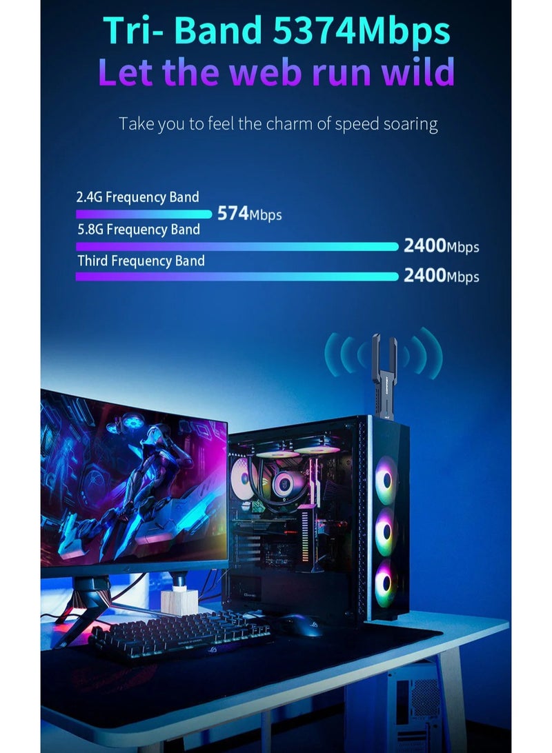 AX5400 Adaptador Wifi 6E Usb 3.0 Adapter 5Ghz/2.4G/6G Antena Wi fi 6 Para 802.11AX PC Ethernet Wireless Network Card Cle Dongle