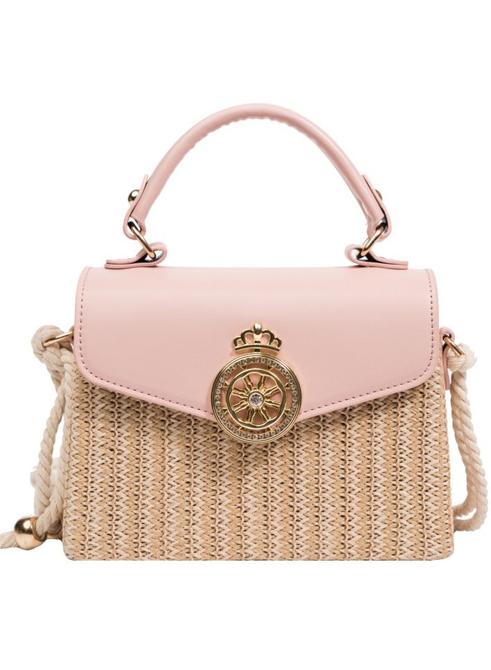 New Western Style Contrasting Grass Woven Box Small Square Bag