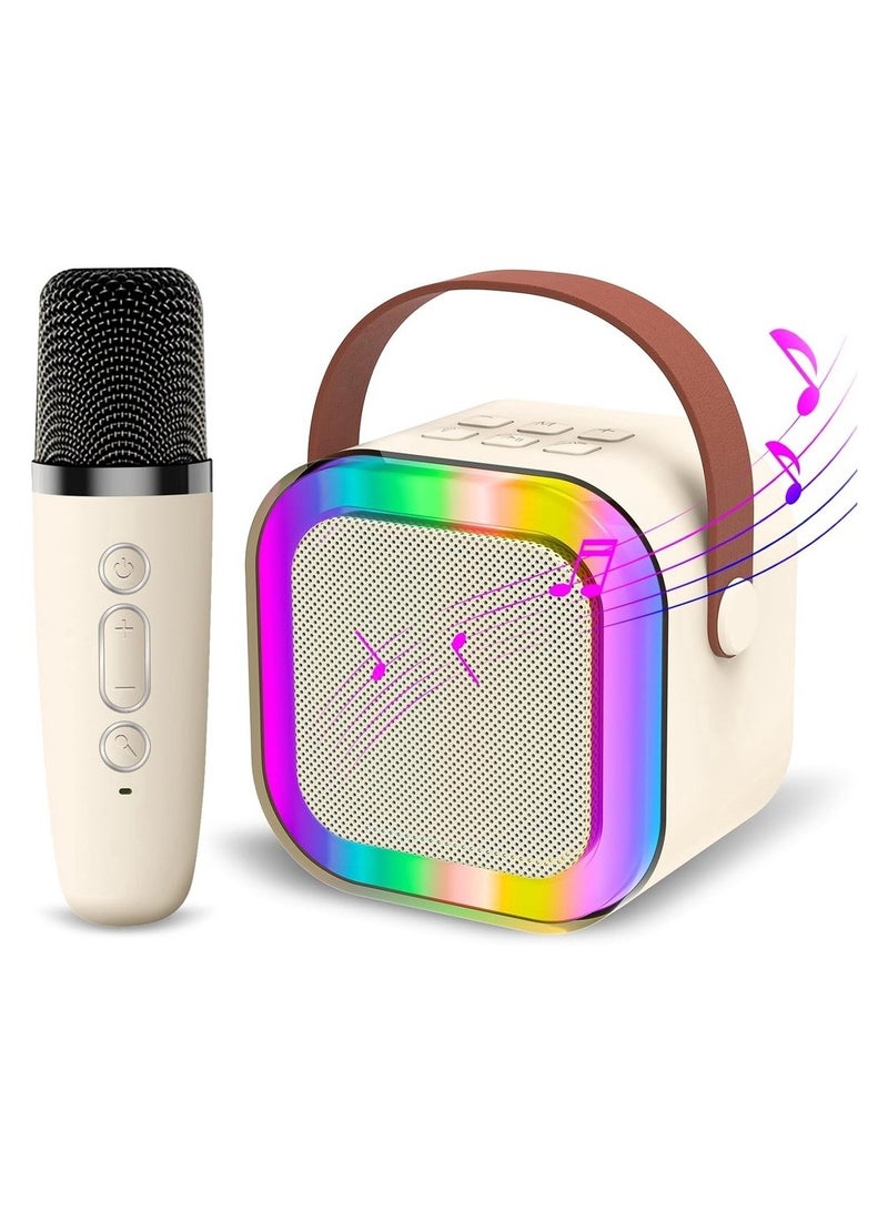 Kids' Karaoke Singing Machine Portable Bluetooth Speaker with Wireless Mics and Colorful Lights (Beige)