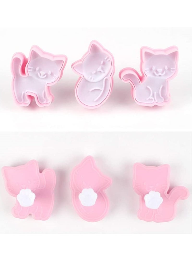 Cat Shape Animal Plunger Cookie Cutters Set, 3pcs Cat Cookie Cutter Shapes Plastic Biscuit Cutter Set Animals Cookie Stamps Fondant Cake Decorating Tools