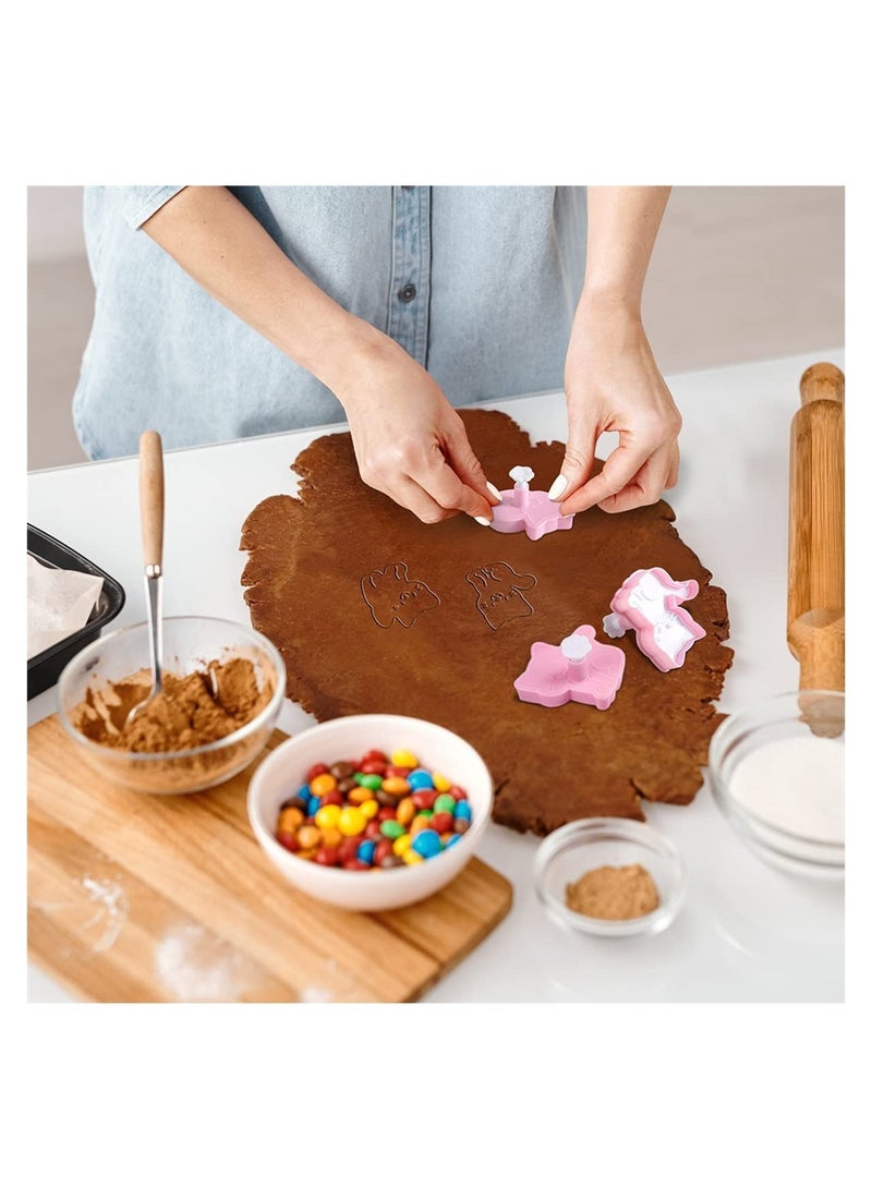 Cat Shape Animal Plunger Cookie Cutters Set, 3pcs Cat Cookie Cutter Shapes Plastic Biscuit Cutter Set Animals Cookie Stamps Fondant Cake Decorating Tools