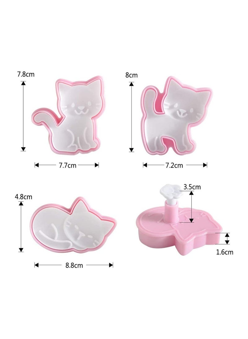 Cat Shape Animal Plunger Cookie Cutters Set, 3pcs Cat Cookie Cutter Shapes Plastic Biscuit Cutter Set Animals Cookie Stamps Fondant Cake Decorating Tools