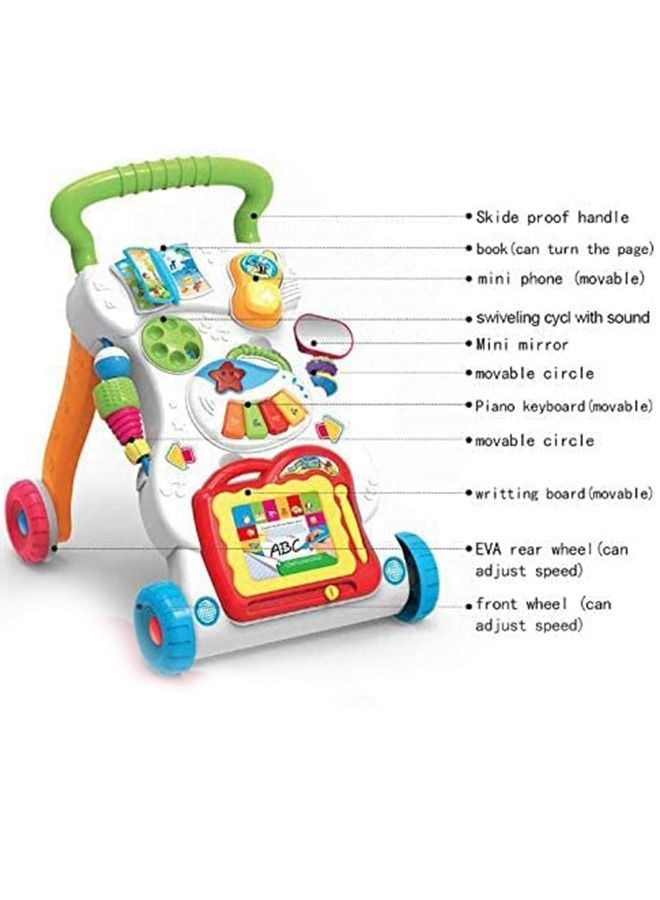 2 In 1 Baby Activity Walker For Kids Baby Push Walker For Baby With Speed Adjustable Wheel Writing Board Piano Rattles Rotating Baby Toys Activity Kids Walker For Baby Boys Girls 6 To 24 Months