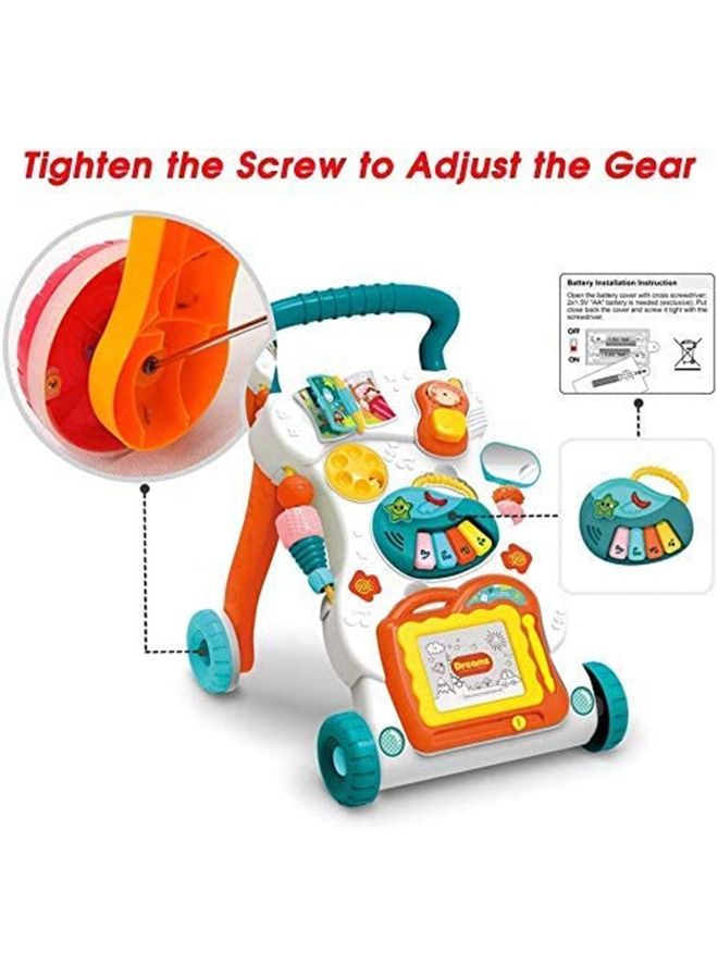 2 In 1 Baby Activity Walker For Kids Baby Push Walker For Baby With Speed Adjustable Wheel Writing Board Piano Rattles Rotating Baby Toys Activity Kids Walker For Baby Boys Girls 6 To 24 Months