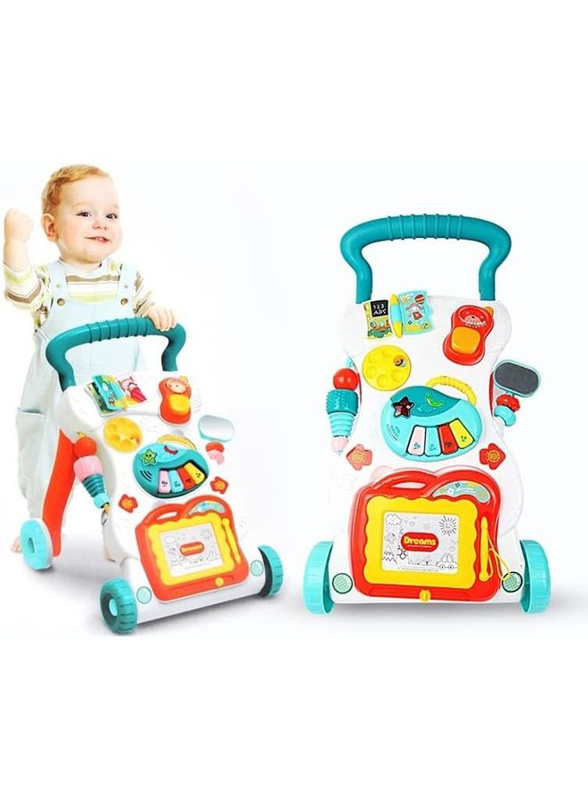 2 In 1 Baby Activity Walker For Kids Baby Push Walker For Baby With Speed Adjustable Wheel Writing Board Piano Rattles Rotating Baby Toys Activity Kids Walker For Baby Boys Girls 6 To 24 Months