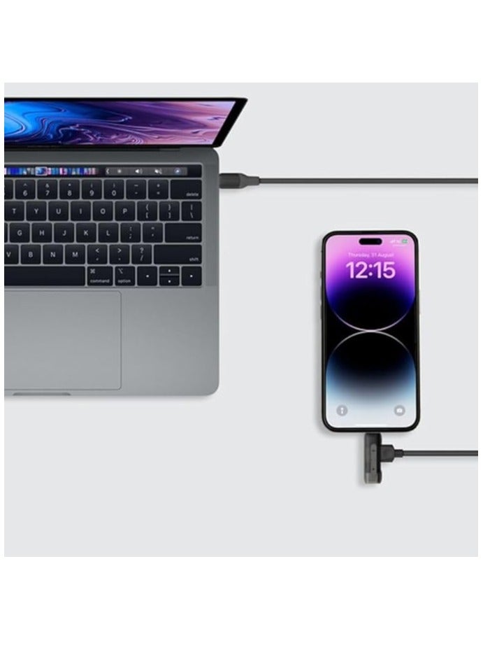 1-Link Flow Duo 2-IN-1 USB-C to USB-C + Lightning Braided Cable 1.5m -  MFi Certified, Fast Charging, Heavy Duty 35,000 Bends, for iPhone 15/14/13/12 Pro Max/Pro/Plus, Samsung S24/S23 - Black