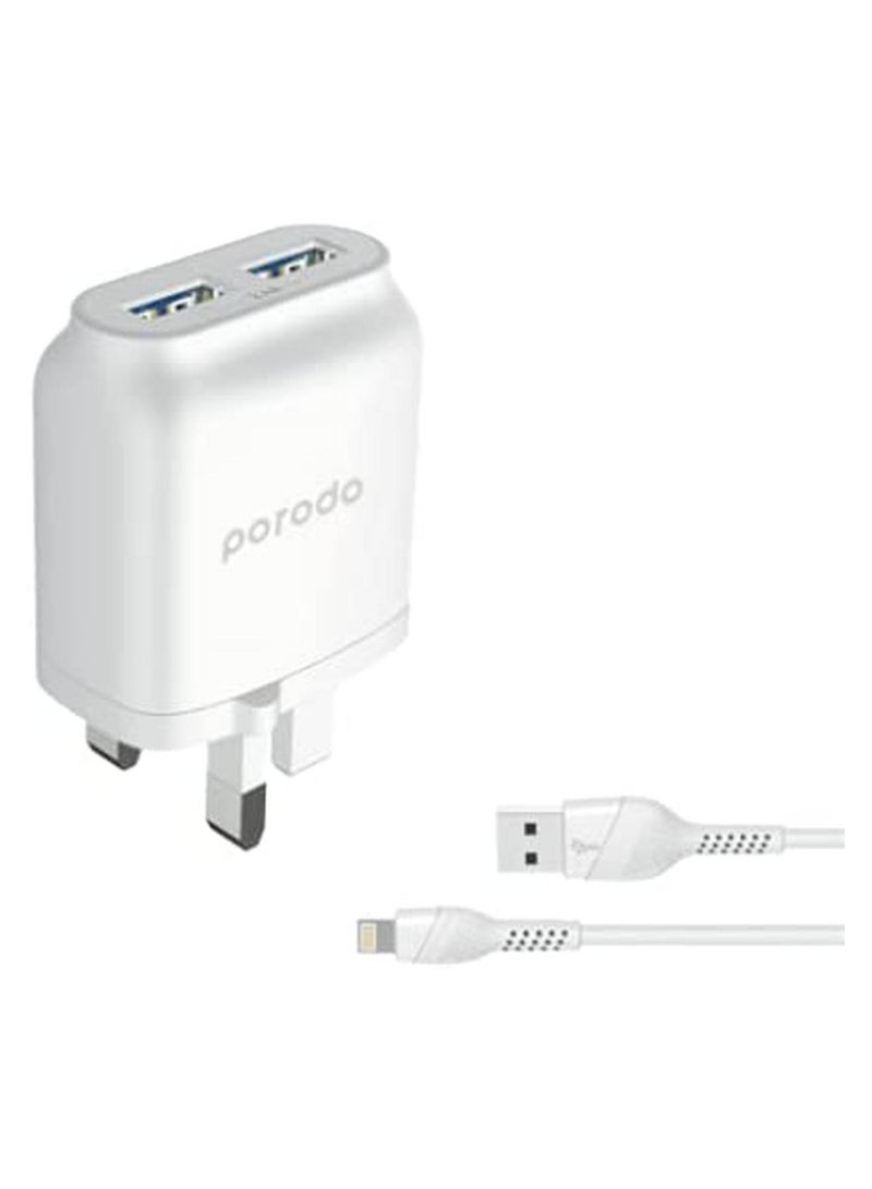 iPhone Dual Port Wall Charger Fast Charging and Auto-ID 2.4A With Lightning Cable 1.2M Compatible with iPhone 14 /13 /13 Pro /12 /11 Pro Max /Mini /XS /X/8 /7/ 6 /5 /SE /iPad etc, White