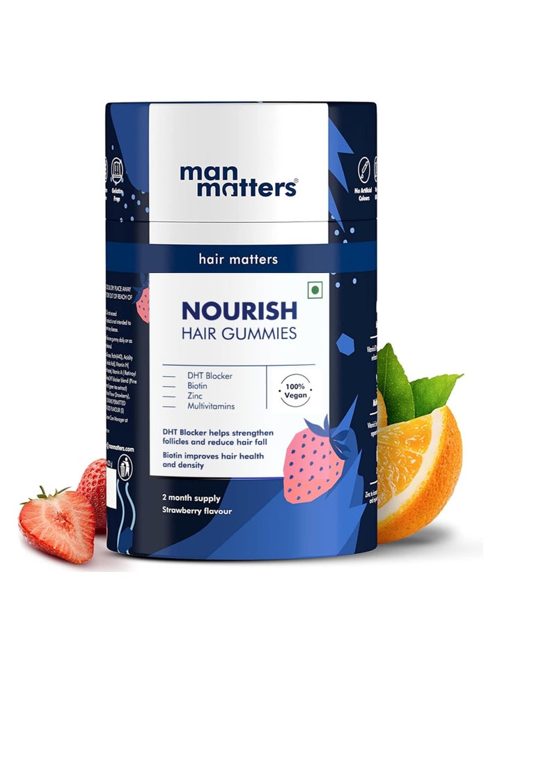 Man Matters Biotin Hair Gummies for Men Strawberry Flavoured  Vitamin A Vitamin C  Vitamin E and Zinc Helps Reduce Hair Fall and Strengthen Nails 100% Vegetarian 60 Gummies