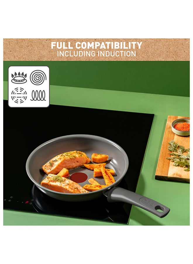 Tefal Renewal Frying Pan 30 Cm Non-Stick Ceramic Coating Eco-Designed Recycled Fry Pan Healthy Cooking Thermo-Signal Safe Cookware Made In France All Stovetops Including Induction C4260753 Grey