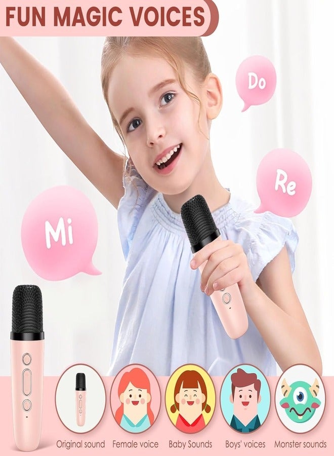 Kids' Karaoke Singing Machine Portable Bluetooth Speaker with Wireless Mics and Colorful Lights (Pink)