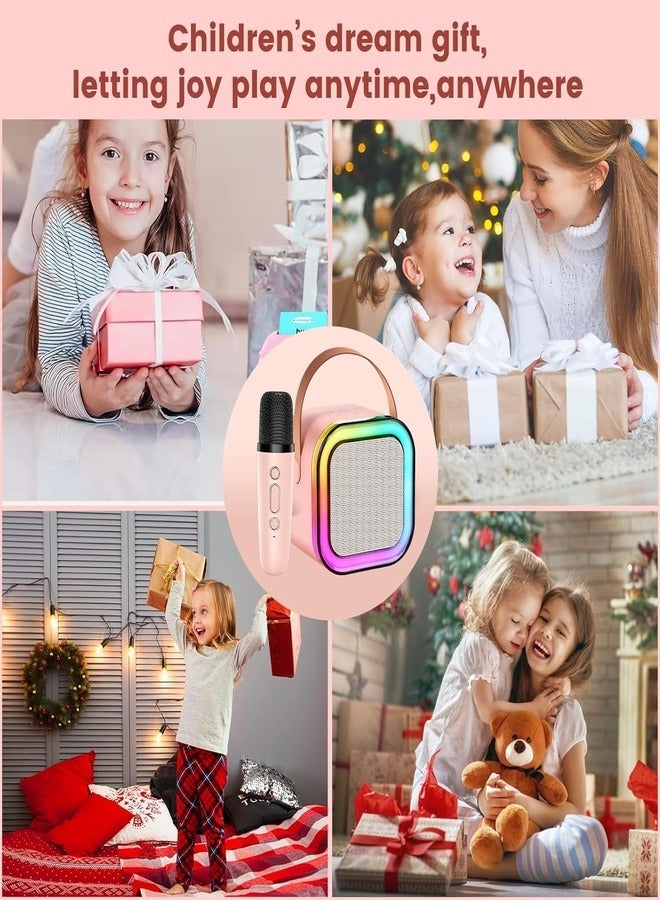 Kids' Karaoke Singing Machine Portable Bluetooth Speaker with Wireless Mics and Colorful Lights (Pink)