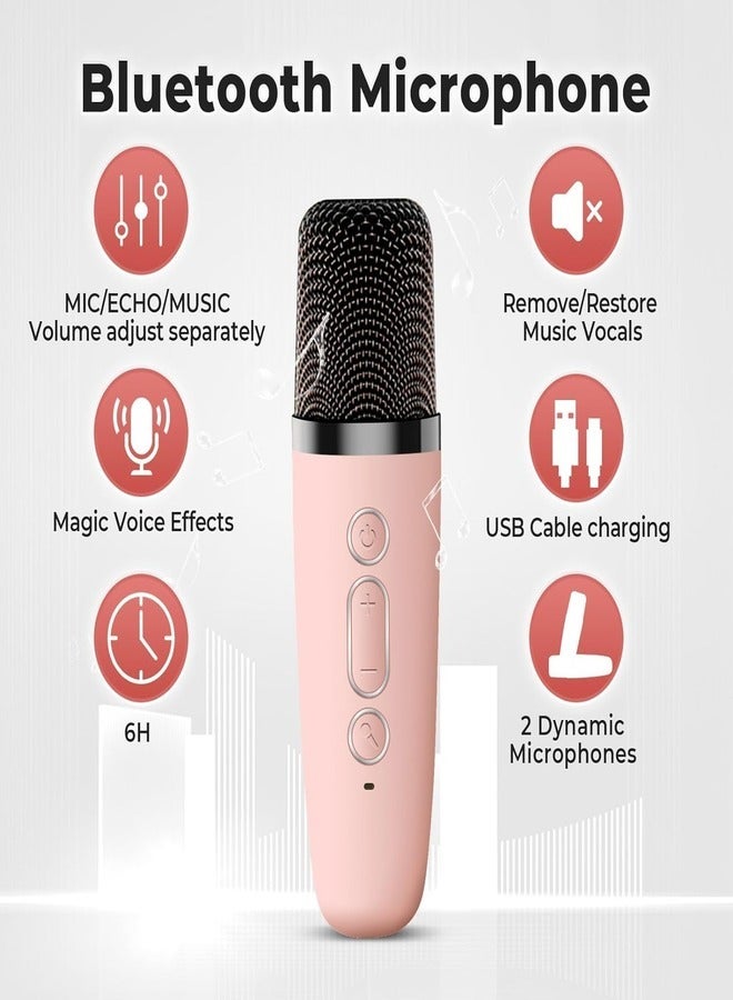 Kids' Karaoke Singing Machine Portable Bluetooth Speaker with Wireless Mics and Colorful Lights (Pink)