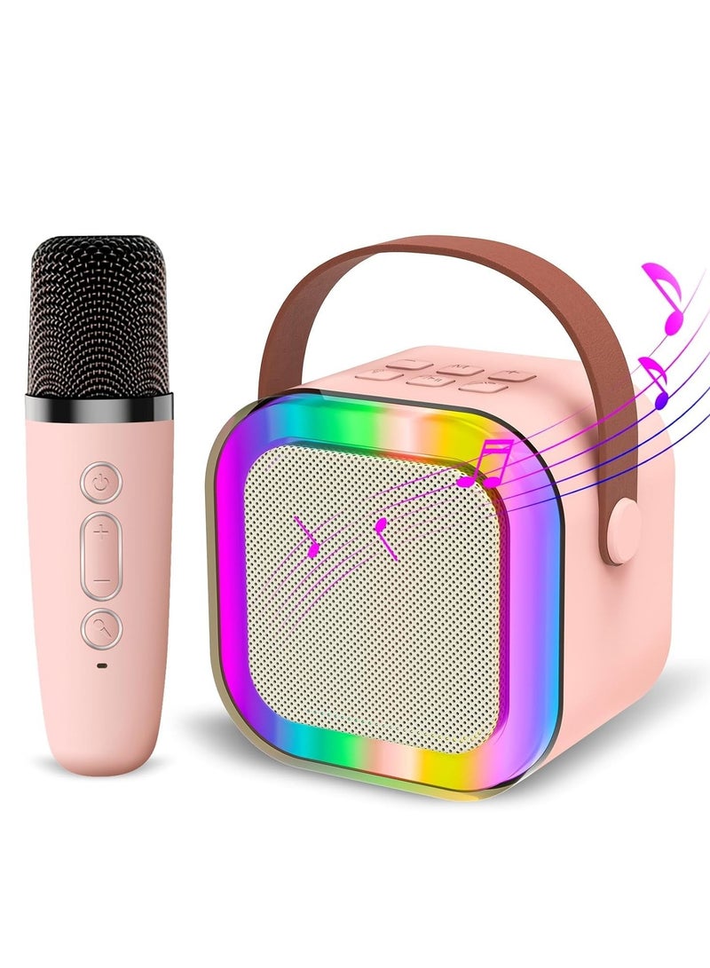 Kids' Karaoke Singing Machine Portable Bluetooth Speaker with Wireless Mics and Colorful Lights (Pink)