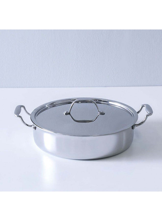 Celina Stainless Steel Shallow Pot With Ss Lid 2.5Mm Stainless Steelmultipurpose Soup Pot Stewpot Simmering Boiling For Kitchen W28Xh28Cm - Silver